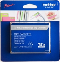 Brother - Printer Matrix szalag ribbon - Brother TZeMQL35 12mm feliratoz szalag, fehr/vilgosszrke