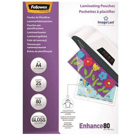Fellowes - Printer Papr Flia s Etikett - Meleglaminl flia, 80 mikron, A4, fnyes, 25 db, FELLOWES 5396205
