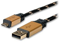 Roline - Kbel - Roline 1,8m USB2.0 A-microB M M kbel, fekete, harisnyzott